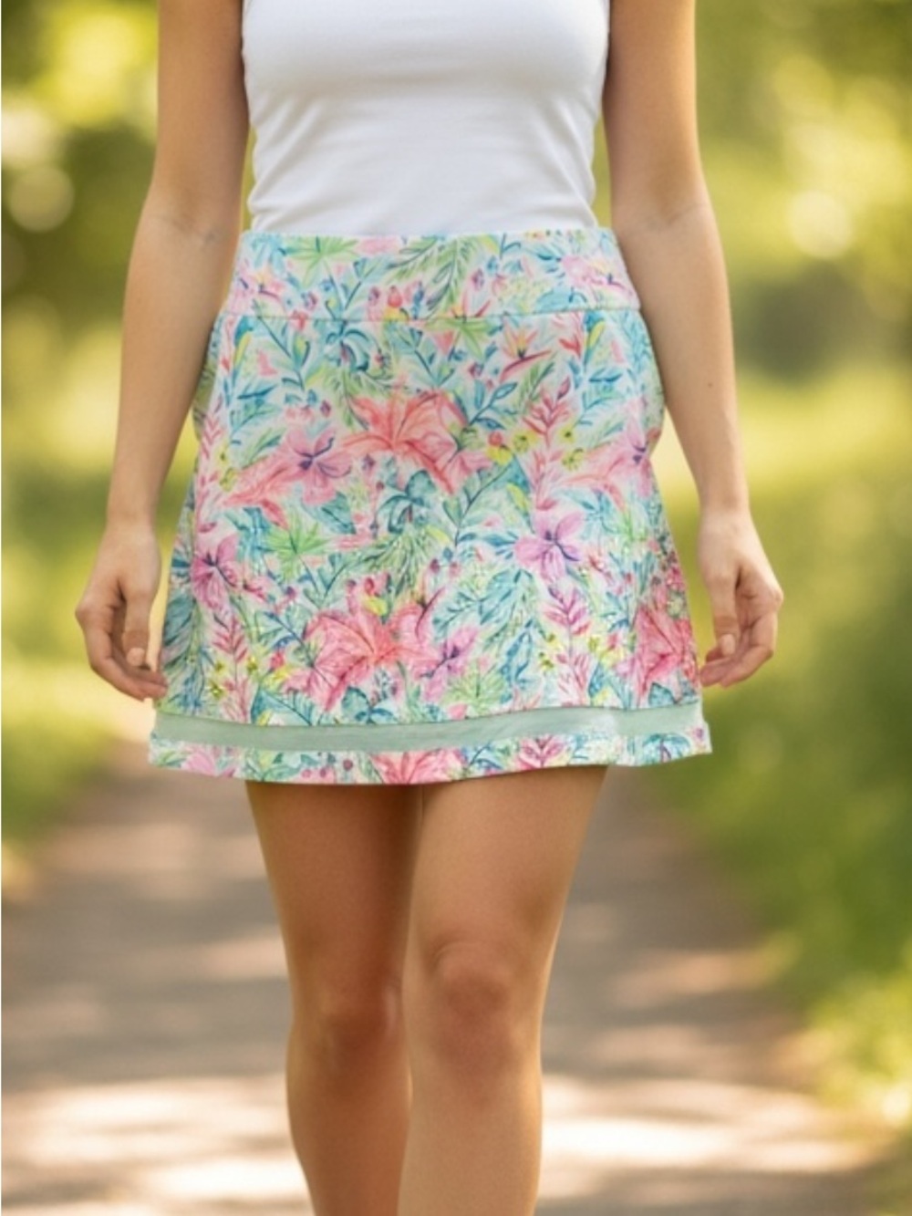 Stella Parker Floral Tropical Mini Skirt in Pink & Green